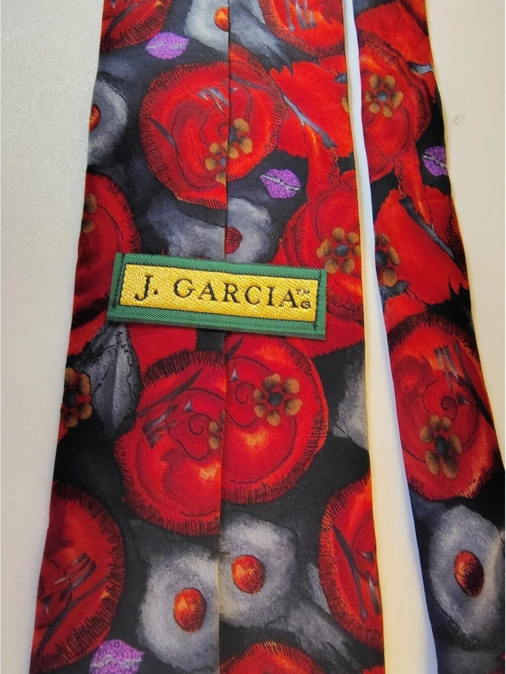 Vtg J Garcia Jerry Garcia Tie Snail Garden Collection Nine Red Black Floral Silk